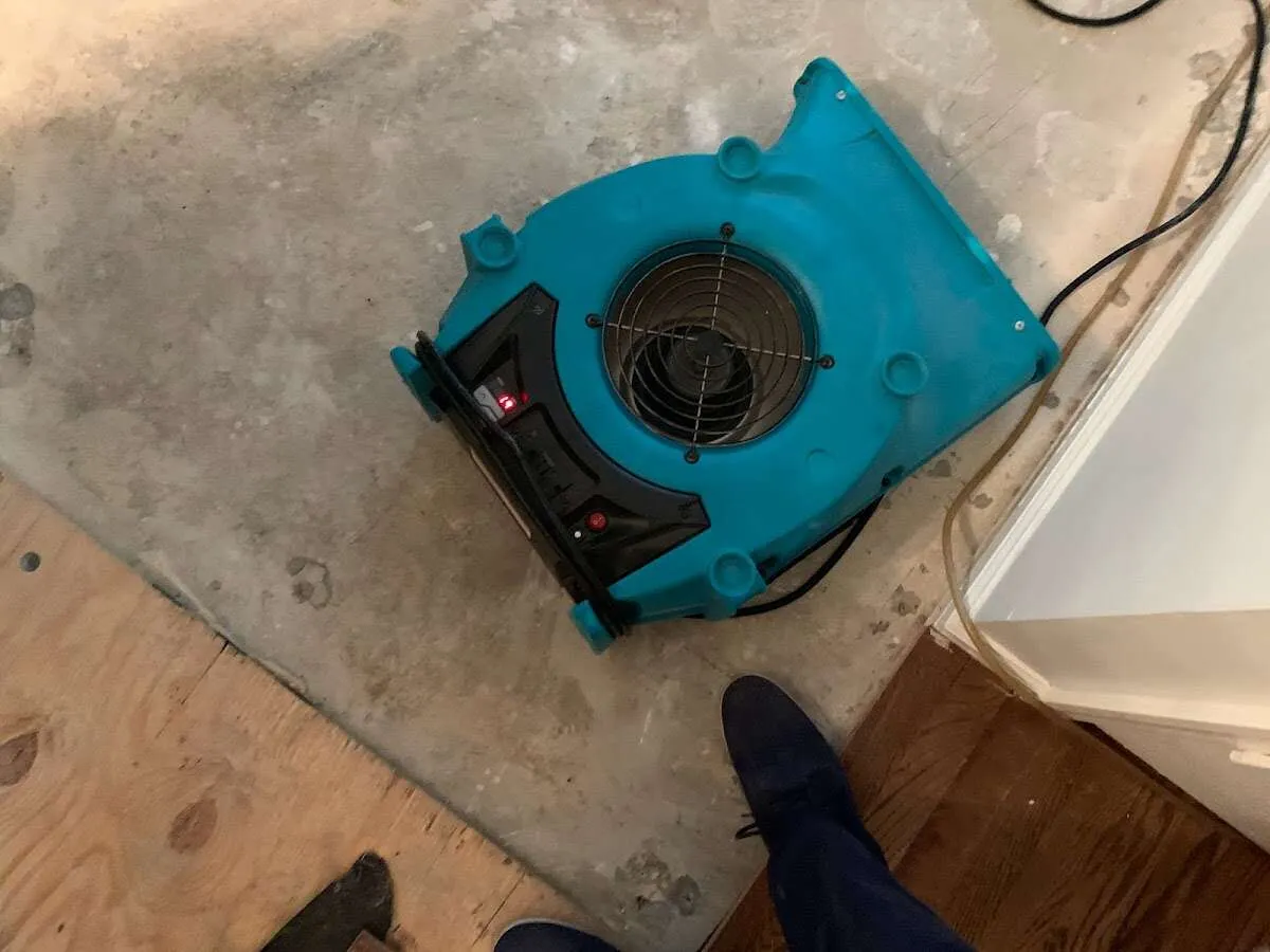 Air mover drying subfloor during Leak Detection & Repair in Selinsgrove
