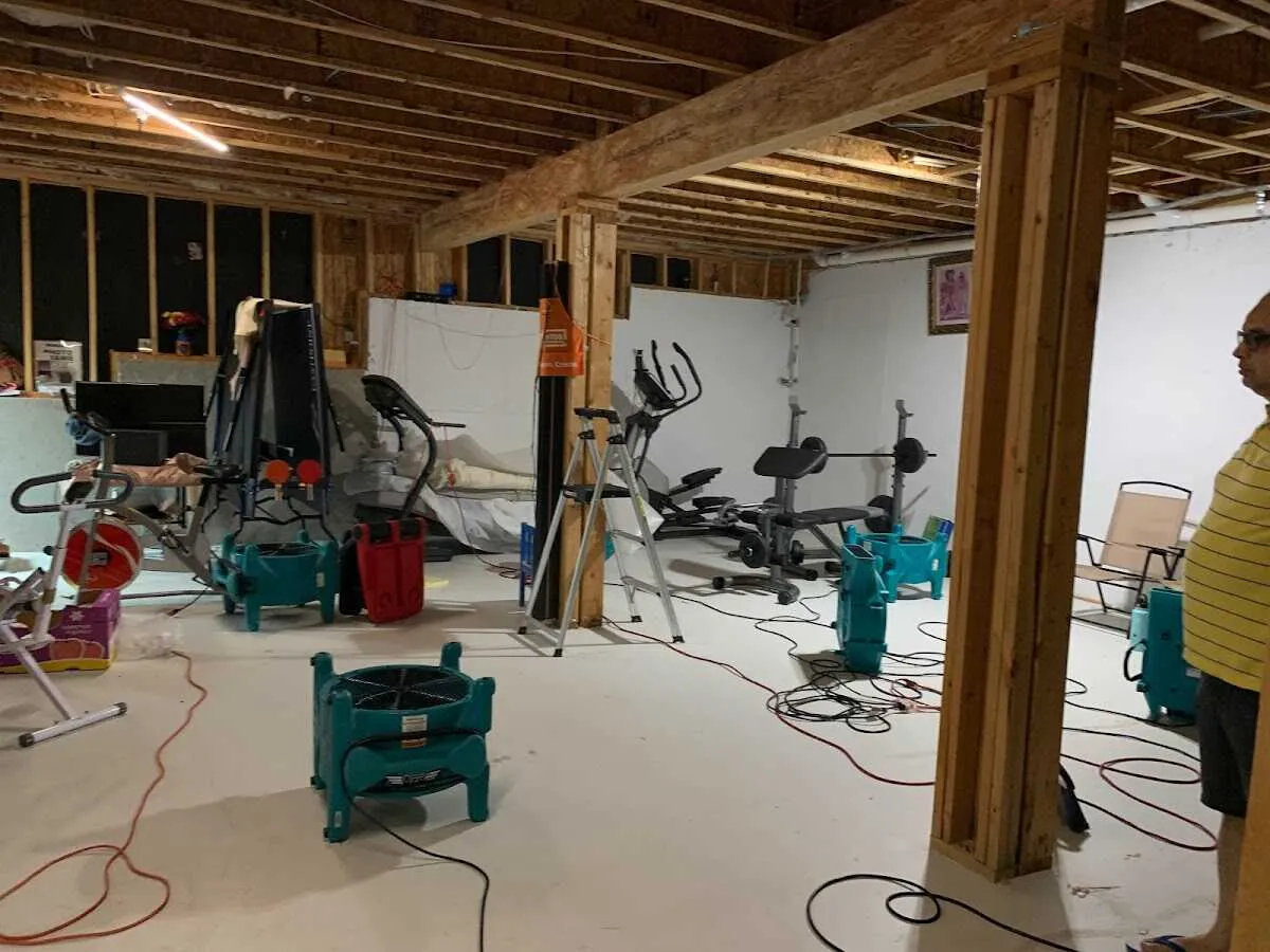 Basement drying equipment setup for Contents Cleaning & Restoration in Selinsgrove